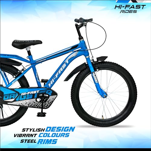 Image of HI-FAST Gangster 20T Cycle for Boys & Girls 7 to 10 Years with Tyre-Tube & Side Stand (Semi-Assembled) (Blue) 20 Inches,Road Bike, Rigid