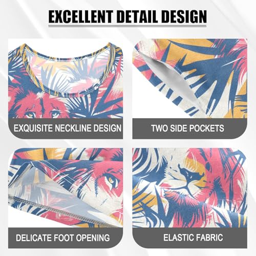 ALAZA Lion Palm Leaves Pajamas Short Sleeve 2 Piece Sleepwear Top and Bottom Pajama Set Unisex4