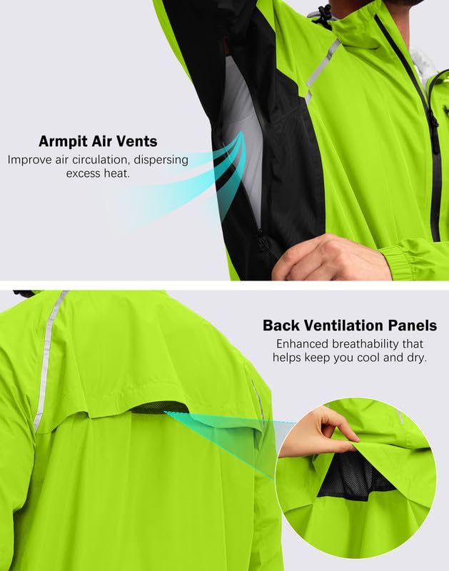 Men's Cycling Rain Jackets Waterproof Running Bike Windbreaker Lightweight Packable Hooded Jacket