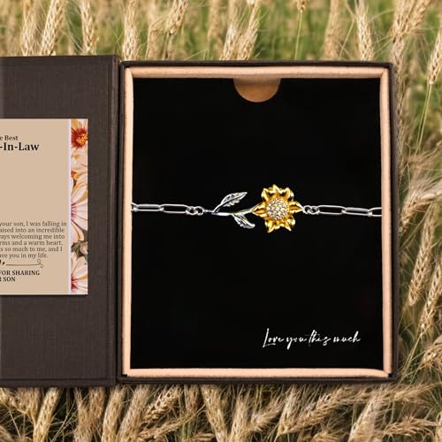 Love You This Much Sentimental Mother In Law Sunflower Bracelet, Mothers Day Gift for Mother In Law, Wedding Gift for Mother in Law Birthday3