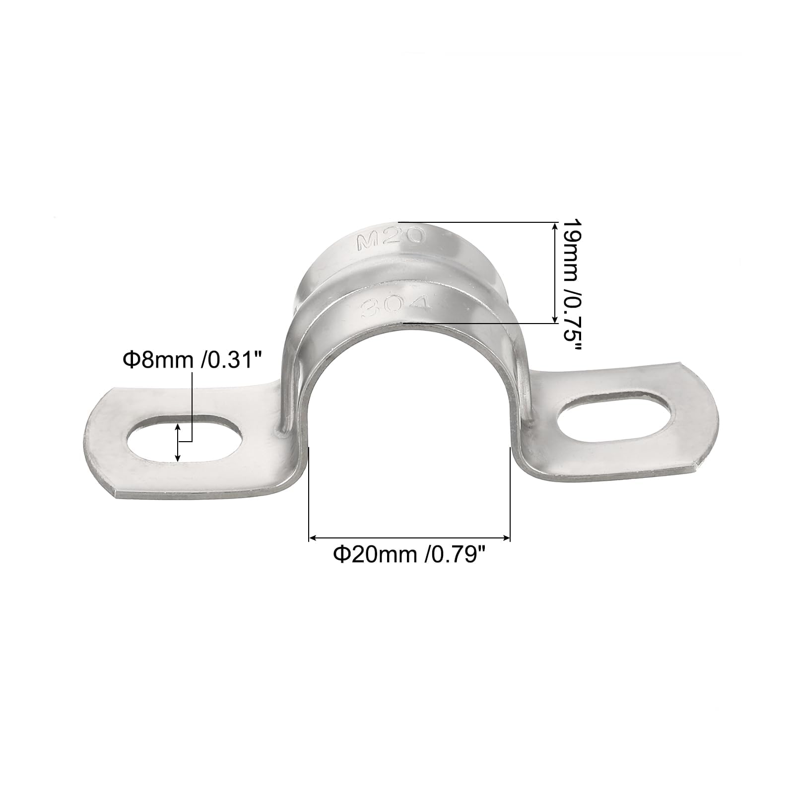 TA-VIGOR 4Pcs Rigid Pipe Straps, 20mm 2 Holes Stainless Steel Tension Tube Clip Clamp - Image 2