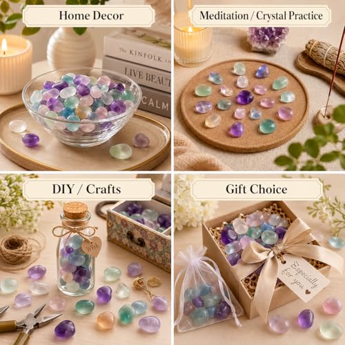 Image of Polished Fluorite Crystal Bulk - 0.5 inch Colorful Tumbled Stone Chips Rocks, 10 oz Crushed Sea Glass Vase Filler Small Stones for Healing, Reiki, Crafting, Home Decor
