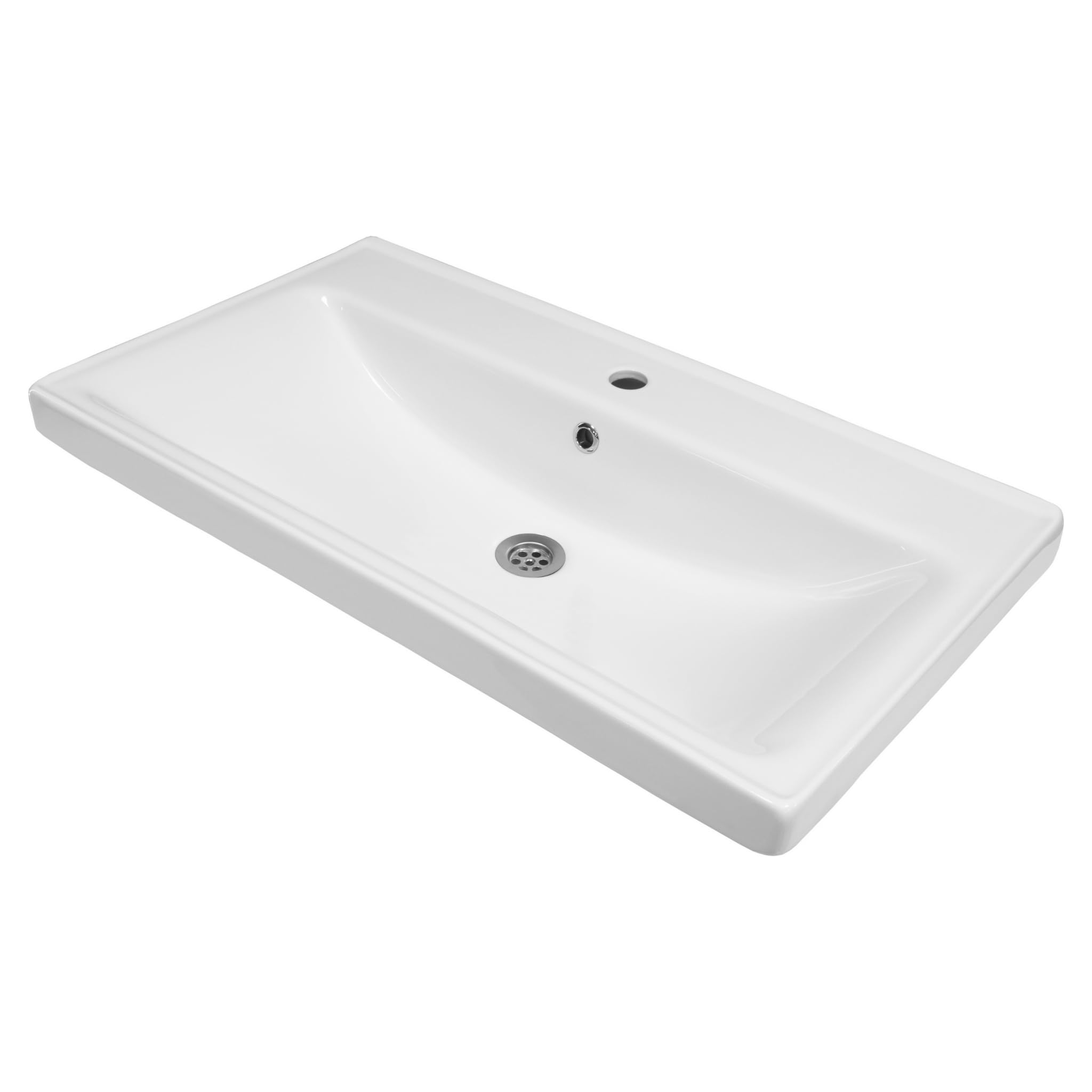 Keramik Einbauwaschbecken Sky 80 cm Breit Weiß | eckige Form mit Hahnloch & Überlauf| 80 x 10 x 45 cm | Waschbecken Gästewaschbecken Handwaschbecken Badezimmer WC
