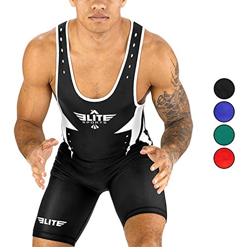 Elite Sports Menâ€™s Wrestling Singlet Uniform, Star Series Advanced Singlets for Men Wrestling (Black, XL)