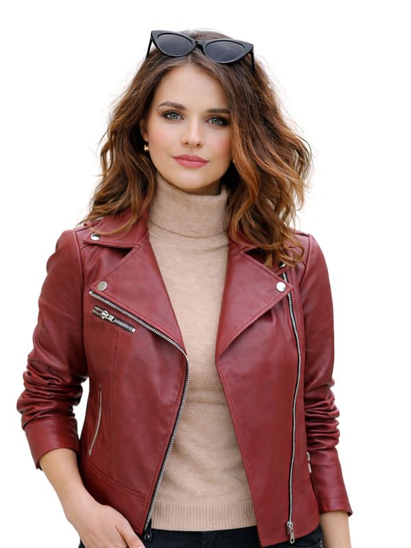 leather retail Women's Cherry Faux Leather Moto Biker Jacket-picture-20
