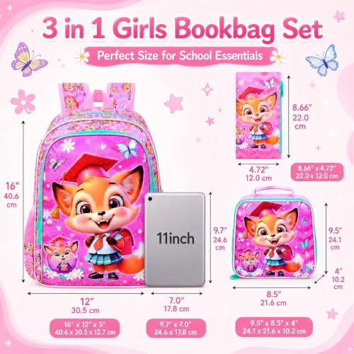 Image of AGSDON 3PCS Backpacks for Girls, 16 inch Elementary Kids Backpack Preschool School Bookbags and Lunch Box