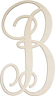 Cursive Wooden Letters for Wall Decor 14 Inch Large Wooden Letters Unfinished Monogram Wood Letter Crafts Alphabet Sign Cutouts for DIY Painting Door Hanger (B)