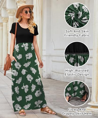 Image of EUOVMY Women's Short Sleeve Loose Plain Maxi Dresses Casual Vacation Long Dresses with Pockets