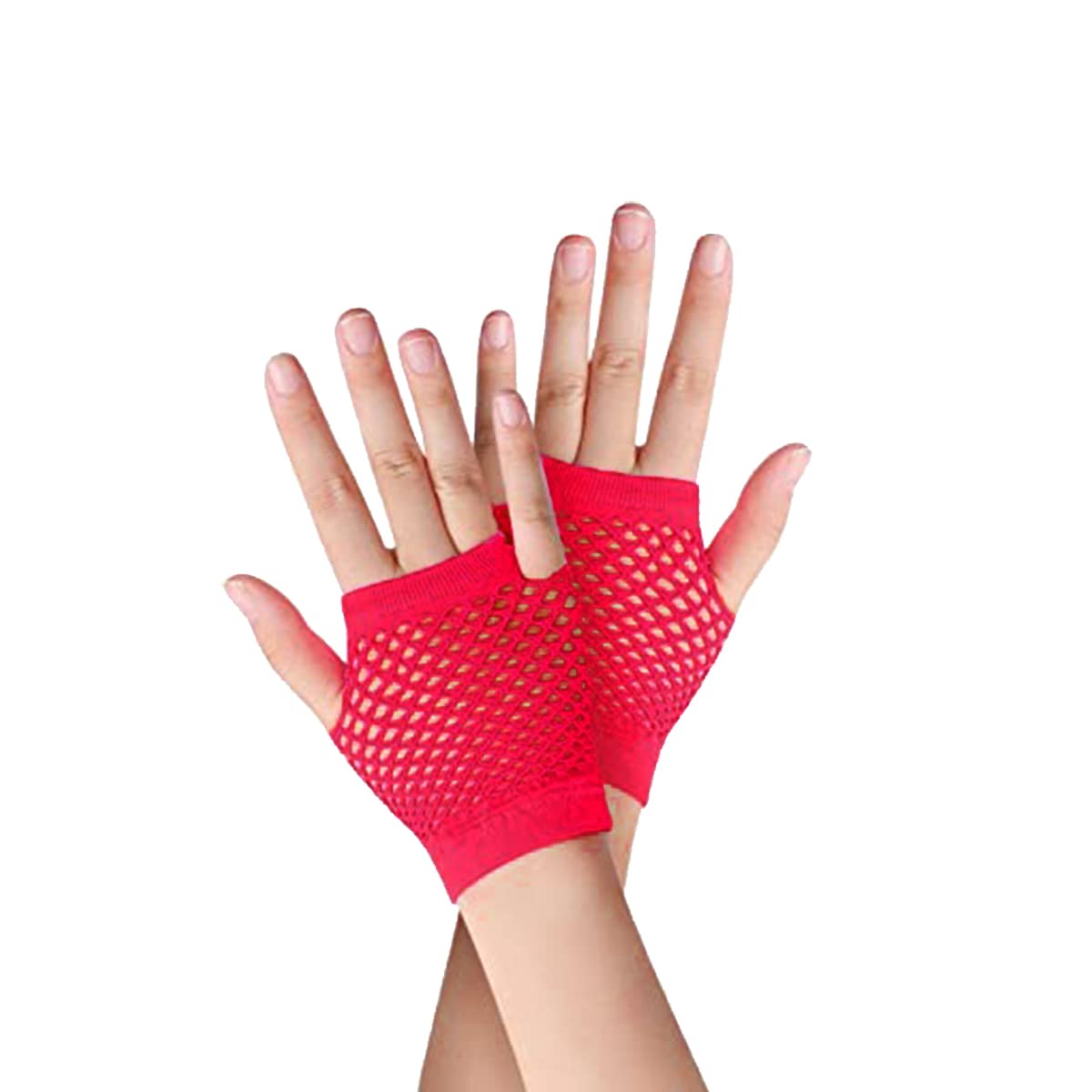 Samheng Women's Red Short Fishnet Gloves - 1 Pair Yellow Pierced Nylon Fingerless Mesh For Funky Retro Elegant Stretchy Opera Evening Party 1920S - 80S Dance Disco Costume Parties Supplies