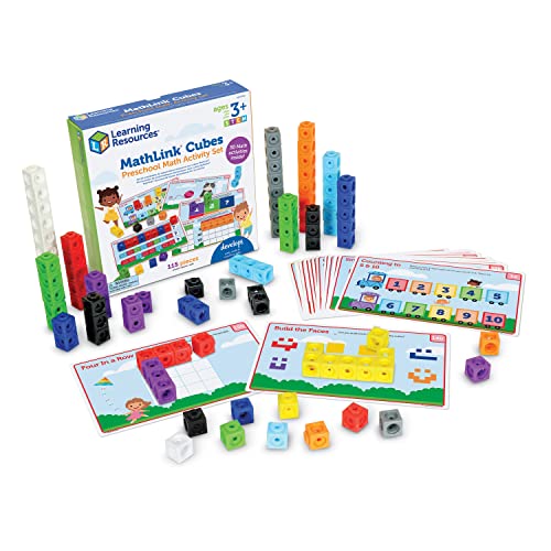 Learning Resources MathLink Cubes Preschool Math Activity Set - Classroom Must Haves Teacher School Supplies Toddler Montessori Toys Building Blocks Math Manipulatives Homeschool Games