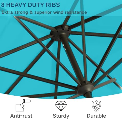 Image of 9' Solar LED Patio Umbrella with Tilt & Crank|8 Sturdy Ribs,UV Protection,Outdoor Market Table Umbrella for Deck,Lawn,Pool,Backyard(Light Blue)