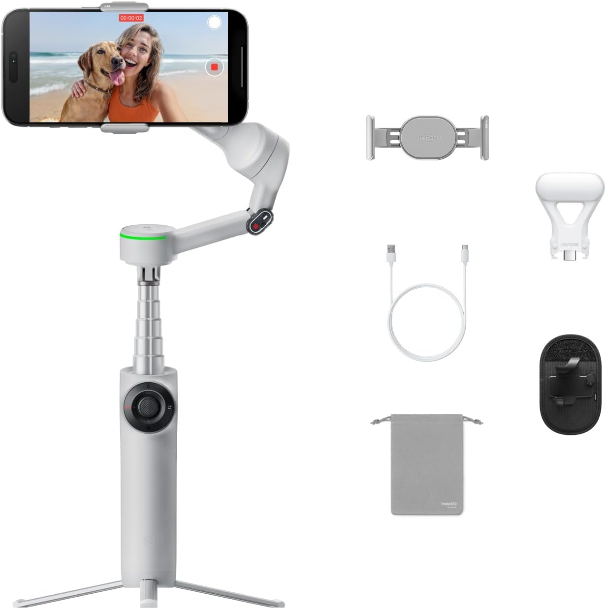 Insta360 Flow 2 Pro Paquete para vlog Gris - Gimbal de teléfono IA, Seguimiento en más de 200 apps con Apple DockKit, Seguimiento Pan 360º, trípode/Selfie Stick, Control Remoto y Montaje de Mochila