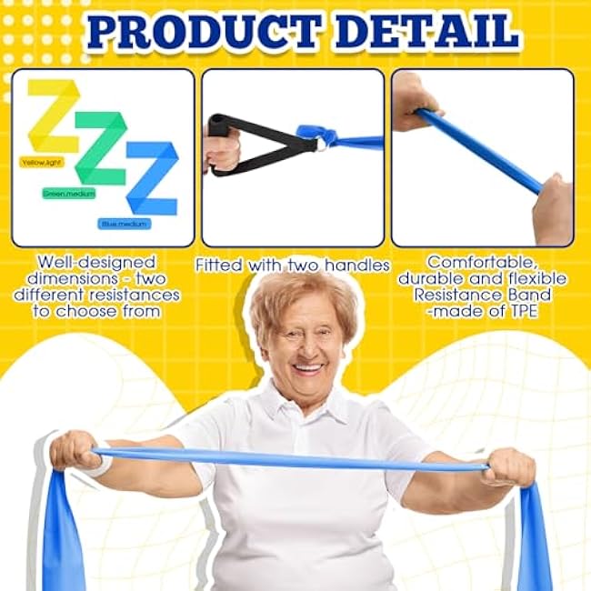 3 Pcs Resistance Band with Handles Chair Exercise Physical Therapy Band for Seniors Citizen Gifts Elderly Women Therapy, Stretch, Recovery, Home Exercise