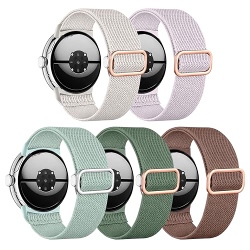 Image of 5 Pack Stretchy Bands Compatible with Google Pixel Watch 4 Band 45mm / Pixel Watch 3 Band 45mm for Women Men, Soft Nylon Breathable Sport Strap for Google Smartwatch 4 3 (45mm)