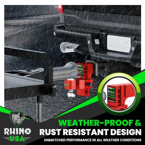 Image of Rhino USA Adjustable Trailer Hitch (Fits 2-Inch Receiver) - Heavy Duty Aluminum Tow Hitches with 6-Inch Drop /Rise for Truck (12,500 LBS GTW) - Weatherproof Double Anti-Theft Locking Hitch Pins (Red)