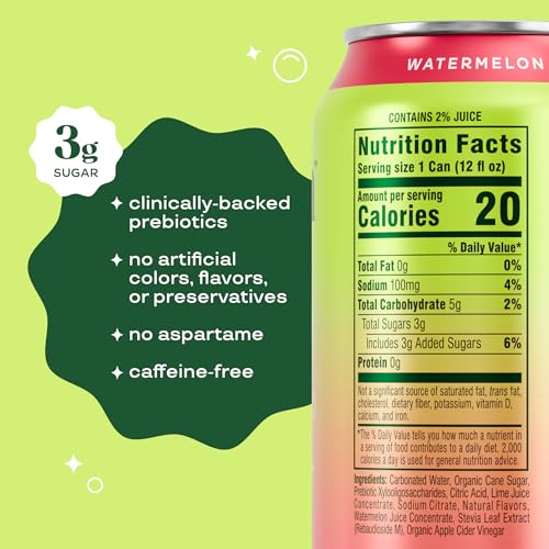Image of Bloom Pop Prebiotic Soda, Gut Health Support, Watermelon Lime, 12 Pack | Watermelon lime flavor with clinically backed prebiotics for gut health, metabolism support and soda satisfaction.