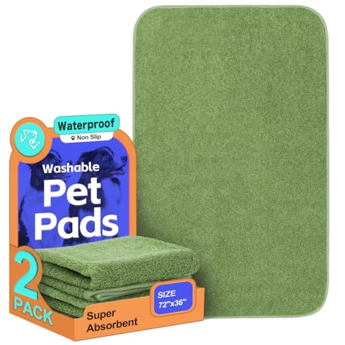 Image of Washable Pee Pads for Dogs, Extra Large Reusable Dog Pee Pad, Waterproof Pet Mat, Dog Playpen Mats for Puppy Training Whelping Playpen Pads, Green, 72x36 inch