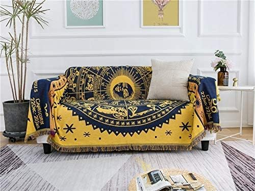 MayNest Boho Woven Throw Blanket Reversible Cotton Bohemian Tapestry Hippie Room Decor Witchy Astrology Zodiac Celestial Constellation Carpet Bed Chair Couch Sofa Cover Double Sided (Yellow, XL:98x91) - Yellow - XL (L98" x W91")