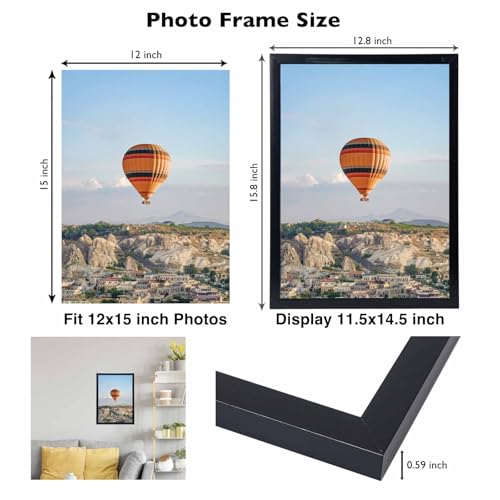 Image of JCJMY 12x15 Picture Frame, Wall Hanging Horizontally and Vertically, 12 x 15 Wall Gallery Poster Photo Frame with Shatter Resistant Plexiglass, Black