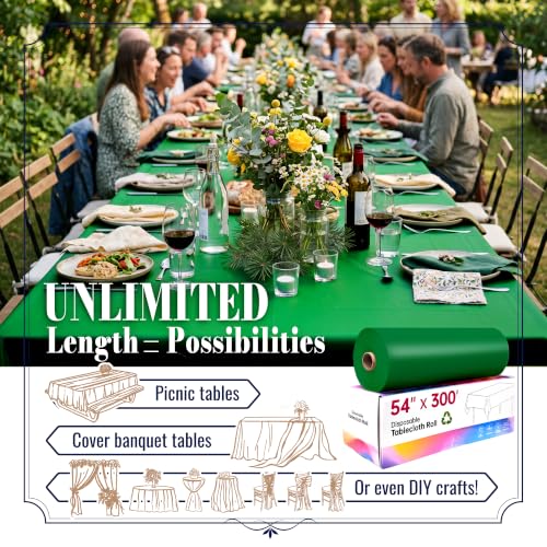 Image of 54In X 300Ft Plastic Table Cloth Disposable, 100% PEVA Tablecloth Roll