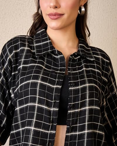 Image of Chimpaaanzee Women Checks Half Sleeve Crop Shirt