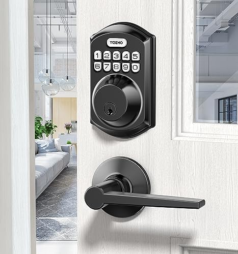 TEEHO TE001L Keyless Entry Door Lock with 2 Handles - Electronic Keypad Deadbolt with Door Lever, Front Door Handle Sets, Auto Lock, Easy Installation, Matte Black - image 1