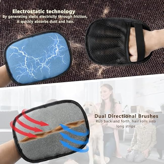 Pet Hair Removal Glove, Reusable Washable Pet Hair Remover for Cats Dogs, Electrostatic Cat Grooming Gloves for Pet Hair, Efficient Dog Hair Remover for Couch,Furniture,Clothes (Black)-TxtJjZRo