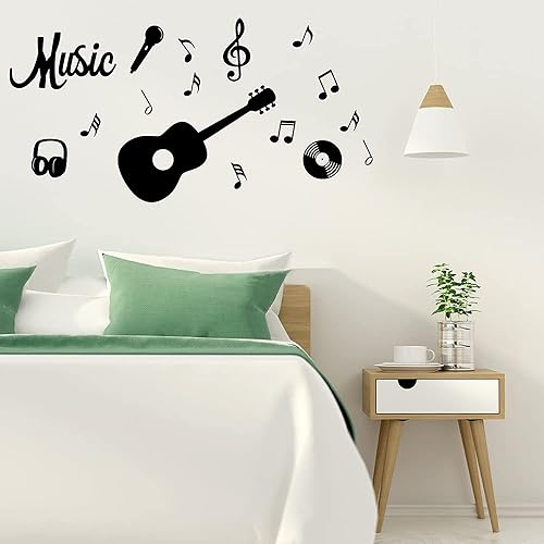 Miniatura 2 de JEPART Calcomanías de pared de música, guitarra musical, calcomanías de pared de notas musicales, vinilo extraíble, decoración del hogar, estudio de