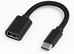 Cabo adaptador USB OTG Fêmea para Tipo C - Cabo Trançado em Nylon mais Flexivel e Duravel (Preto)