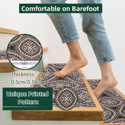 Alfombrillas de escalera antideslizantes para perros y niños, protectores de peldaños marrón 4