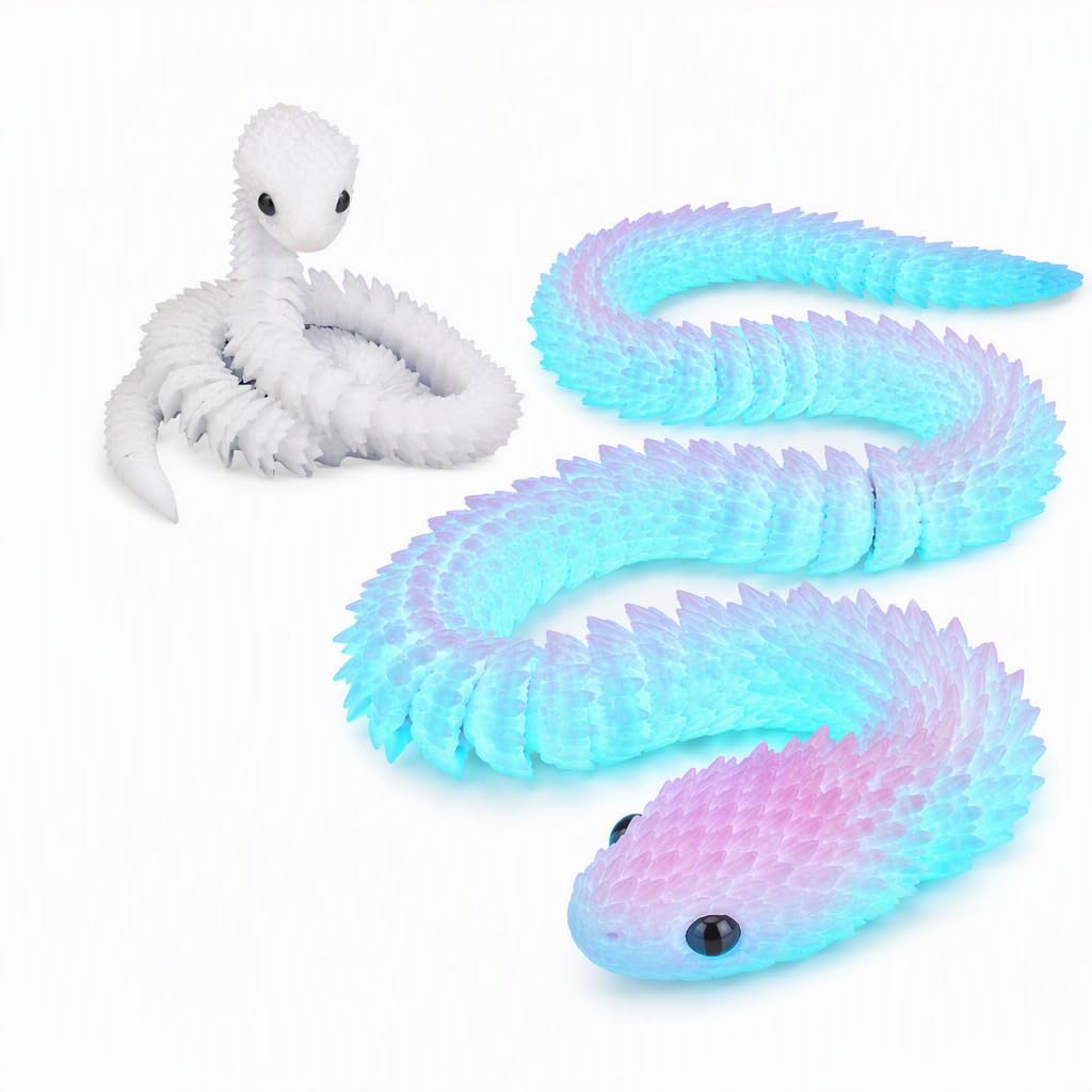 1PCS Glow-in-the-Dark 3D Printed Snake, 60cm Articulated White Snake