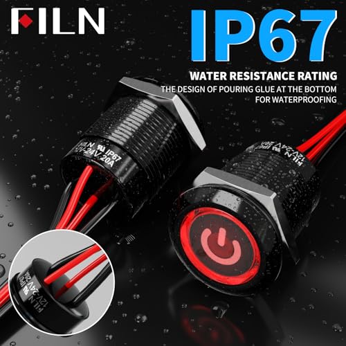 Image of 2-Pack 19mm Latching Push Button Switch IP67 20A 12V-24V White | Zink Aluminium 180 replaceable symbols for car truck motorcycle boat horn light fan pump control pre-wired easy install