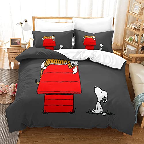 Snoopy Funda Nórdica Ropa De Cama Juego De Funda De Edredón Niñas 3 Piezas para Niños Adolescentes Colcha 3D Funda De Edredón con Cierre De Cremallera Microfibra Suave Single（135x200cm）