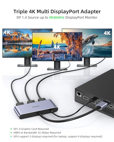 Image of 3 Port DisplayPort 1.4 Splitter - DisplayPort MST Hub Monitor Splitter, Supports Single 8K, Dual 4K 120Hz, 60Hz and 1080p 60Hz - Windows Only