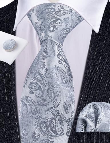 Image of Barry.Wang Men Ties Paisley Woven Silk Necktie Set with Pocket Suqare Cufflinks Formal