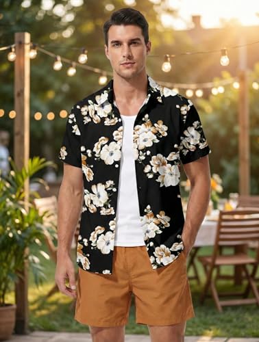 Image of DRESSFO Matchable Couples' Outfit Tropical Flower Leaf Print Button-up Shirt Or Strappy Dress