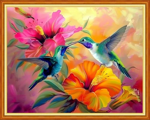 Image of Funchey Stamped Cross Stitch Kits, DIY Cross Stitch Pattern for Adults Beginners Needlepoint Kits Embroidery Kit Arts and Crafts 11CT-Hummingbirds Collect Honey 16x20 inchs