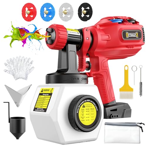 DIYtoolifz Cordless Paint Sprayer Compatible with Milwaukee 18V Battery, 1200ML Electric Spray Paint Gun with 4 Nozzles & 3 Patterns, Quick Side Fill, Easy to Clean for House Painting(Tool Only)