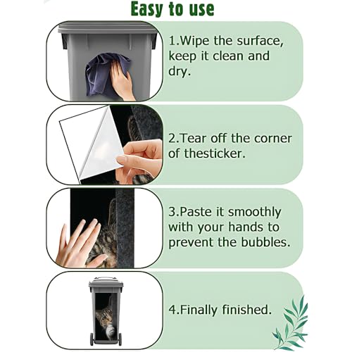 Image of 2 PC Trash Can Sticker 14.57 x 32.28 Inch Cat Peeking Tree Hollow Design Vinyl Sticker with Green Eye and Paw Pattern for Outdoor Garbage Bin Garden Yard Driveway Home Decor