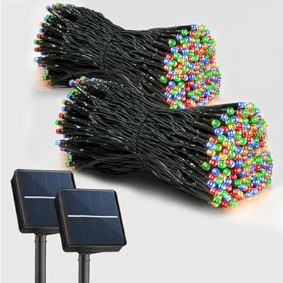 Solar String Lights 2 Pack, Outdoor Lights total 400 LED 144FT Solar Christmas Lights, 8 Modes Solar Lights Oudoor Waterproof for Tree Patio Yard Garden Christmas Parties Decoration (Multi Color)