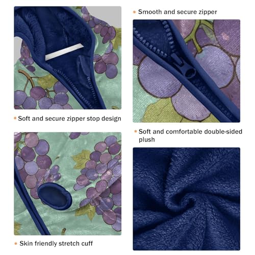 Grapes and Leaves Pattern Print Toddler Fleece Jacket Girl Boys Hooded Fleece Jacket Coat Warm Outwear Zip-up 3-10T3