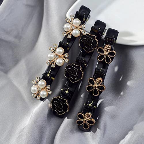 Hair Clips for Women - Sparkling Crystal Stone Braided Rhinestone Hair Clips,Hair Jewelry for Braids Duckbill Small Hair Clip for Girls (3PCS/C)