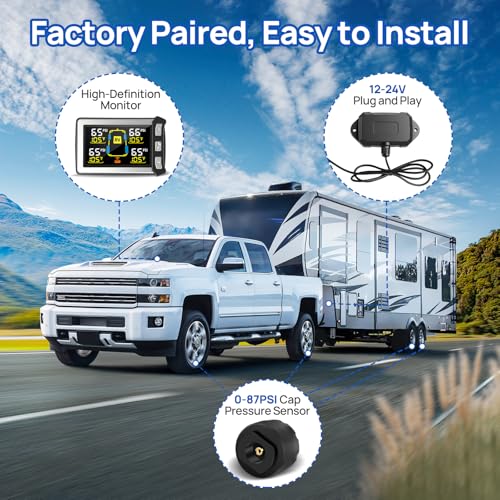 Masoll RV Tire Pressure Monitoring System, Gen 2 Tire Pressure Monitor with Color LCD Display, TPMS with 6 Sensors for Travel Trailer/5th Wheel/Camper, 0-87PSI with 120ft Transmission Distance - Image 5