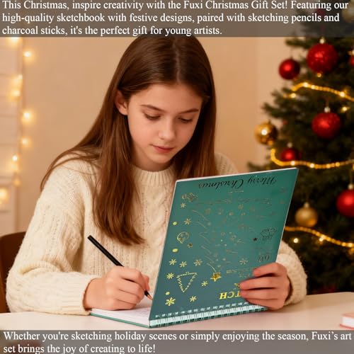 Image of Fuxi Sketch Pad and Pencil Set | Stocking Stuffers, Art Supplies for Adults | Gifts for Artists, Teen & Beginners | Complete Drawing Set with Sketch Book, Sketch Pencils, Charcoal & Graphite Sticks.