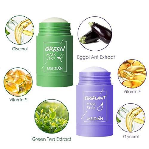 Miniatura 6 de Meidian - 2 máscaras de barra de arcilla purificadora de té verde barra de berenjena removedor de puntos negros control de aceite hidratante