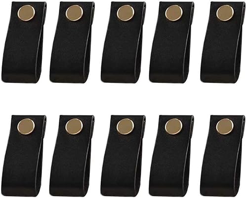FOREPANY レザー引き出しプル、キャビネットハンドル、キャビネットハンドル レザー引き出しプル 10個 取り付けネジ付き(カラー:ブラック)