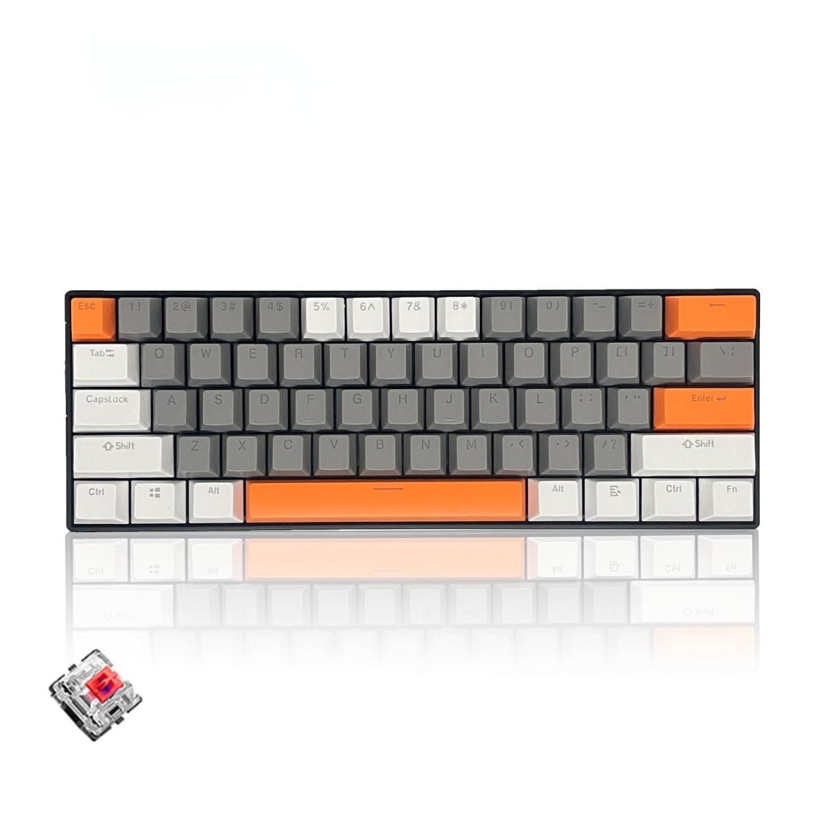 61 Keys RGB Gaming Keyboard 60% Mini Wired Waterproof With Anti-ghosting Keyboard and Three-color Keycaps With Red Switch for Gamers(Dark gray,white and orange)
