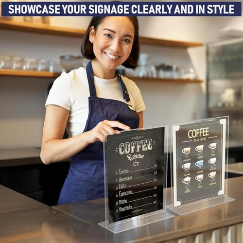 Image of Desi Rang Acrylic Display Stand (A5, 5.5x8.5 inch 1 pcs T Shape) Menu Flyer Pamphlet photo tent card ads promotion message Sign table top Holder for Store Restaurant hotel office cafe bar conference home