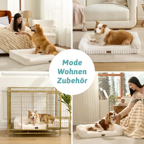 COZY KISS Orthopädisches Hundebett für Extra Große Hunde 110x80x17cm – Hundesofa mit Weichem Kunstfell & Cordbezug, Eierförmiger Kistenschaum, Ergonomischer Hundekorb, Abnehmbar & Waschbar, Creme, XL