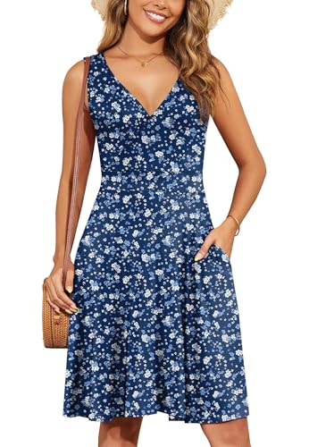 Image of WEACZZY Women's Summer Sleeveless Casual Dresses V-Neck Wrap Floral Holiday Tank Dress Flowy Beach Sundress with Pockets
